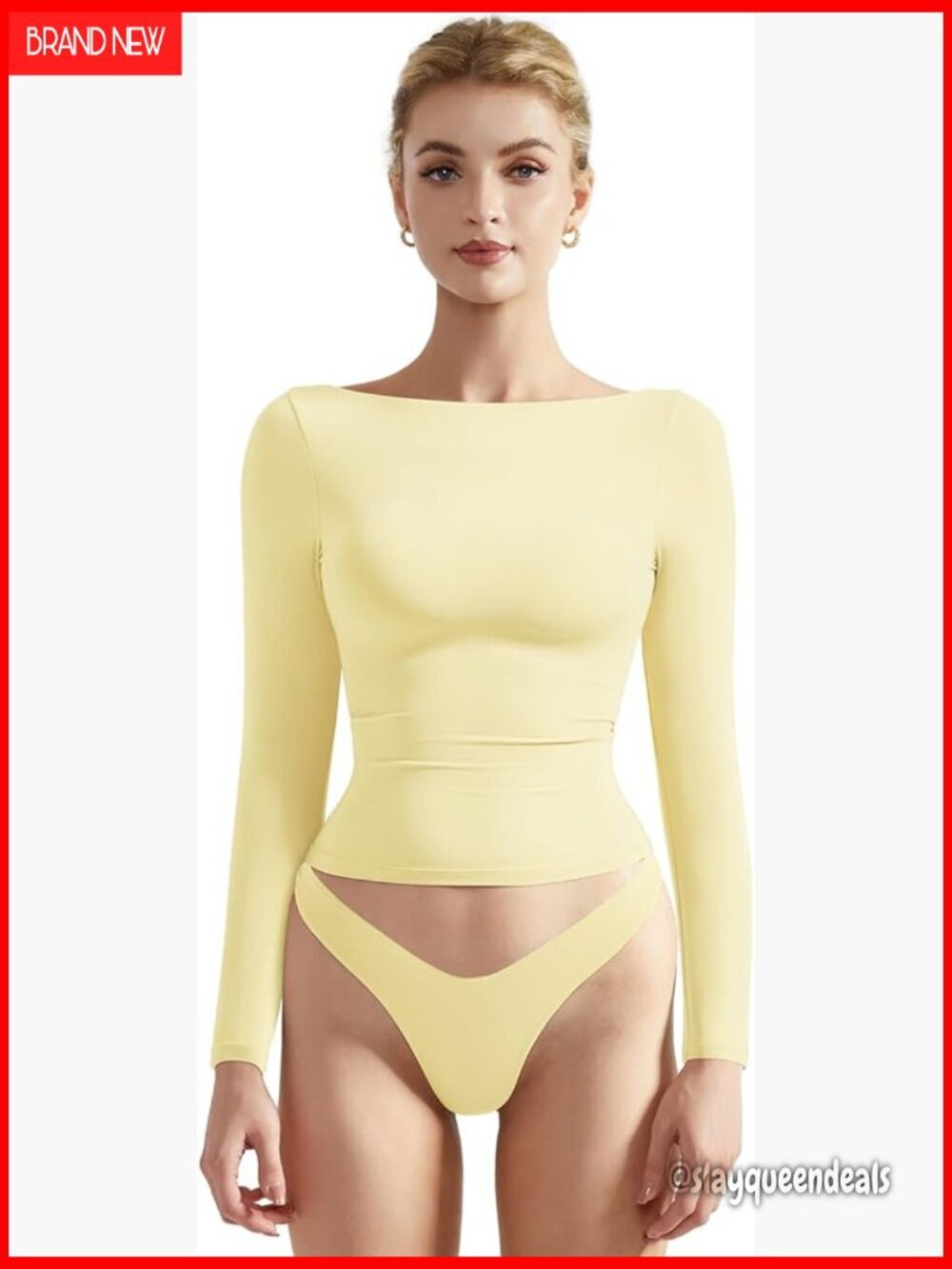 Double Lined Long Sleeve Crop Top, Buttery Soft Stretch Fitted Tee